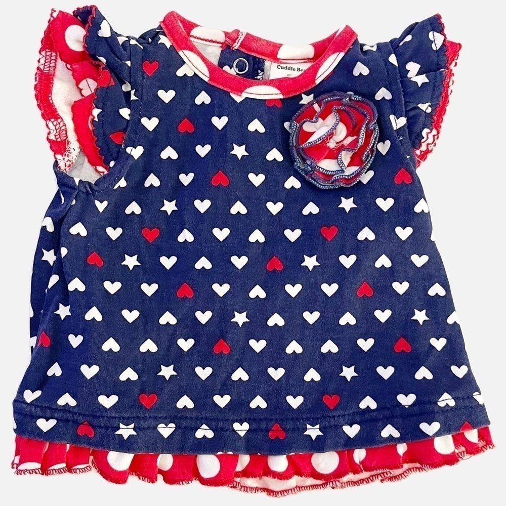 CUDDLE BEAR Star and Hearts Red White Blue Baby Girl Top - 3 Months